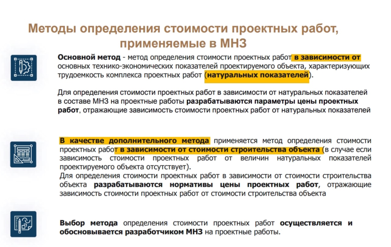 Методы определения стоимости проектных работ, применяемые в МНЗ Методы определения стоимости проектных работ, применяемые в МНЗ