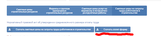 Сплит-форма для ресурсно-индексного метода - скачать из ФГИС ЦС